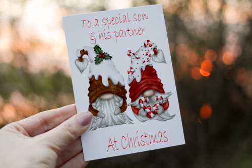 Special Son & His Partner Gnome Christmas Card, Son Christmas - Click Image to Close